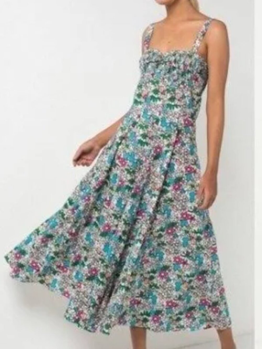 S/W/F Apron Maxi Dress Lush Floral Smocked Sweetheart Full Skirt Summer Party ML